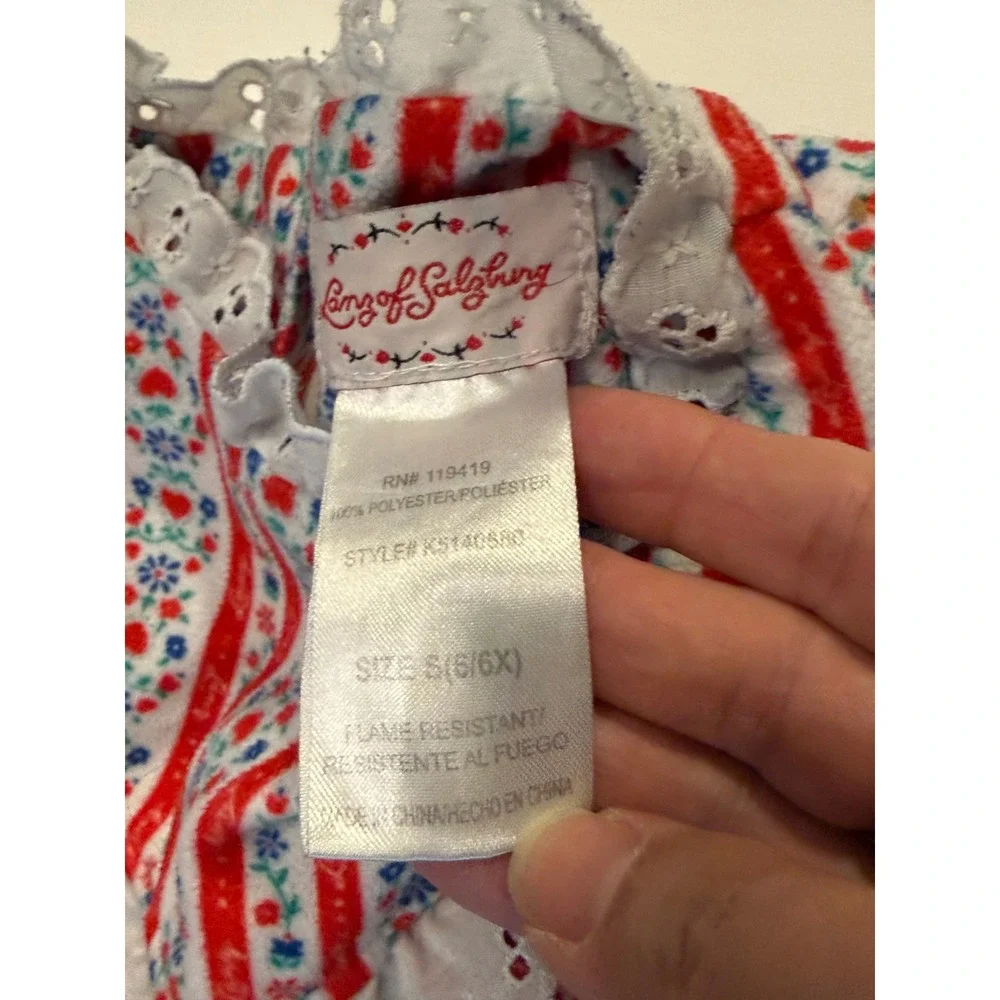 Lanz of Salzburg Kids Red White Fleece Nightgown Size 6 6X Traditional Modest